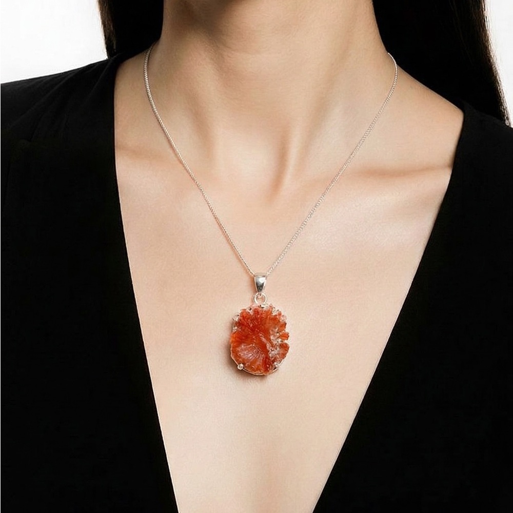 Red Horn Coral Necklace - Picture 2 of 11